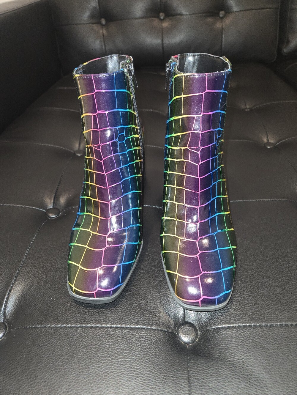 Mix No. 6 Rainbow Grid Patent Croc-Embossed Ankle Boots